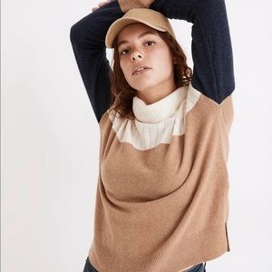 Madewell women’s Wool Blend Hickory Colorblock Cowl Neck Sweater L